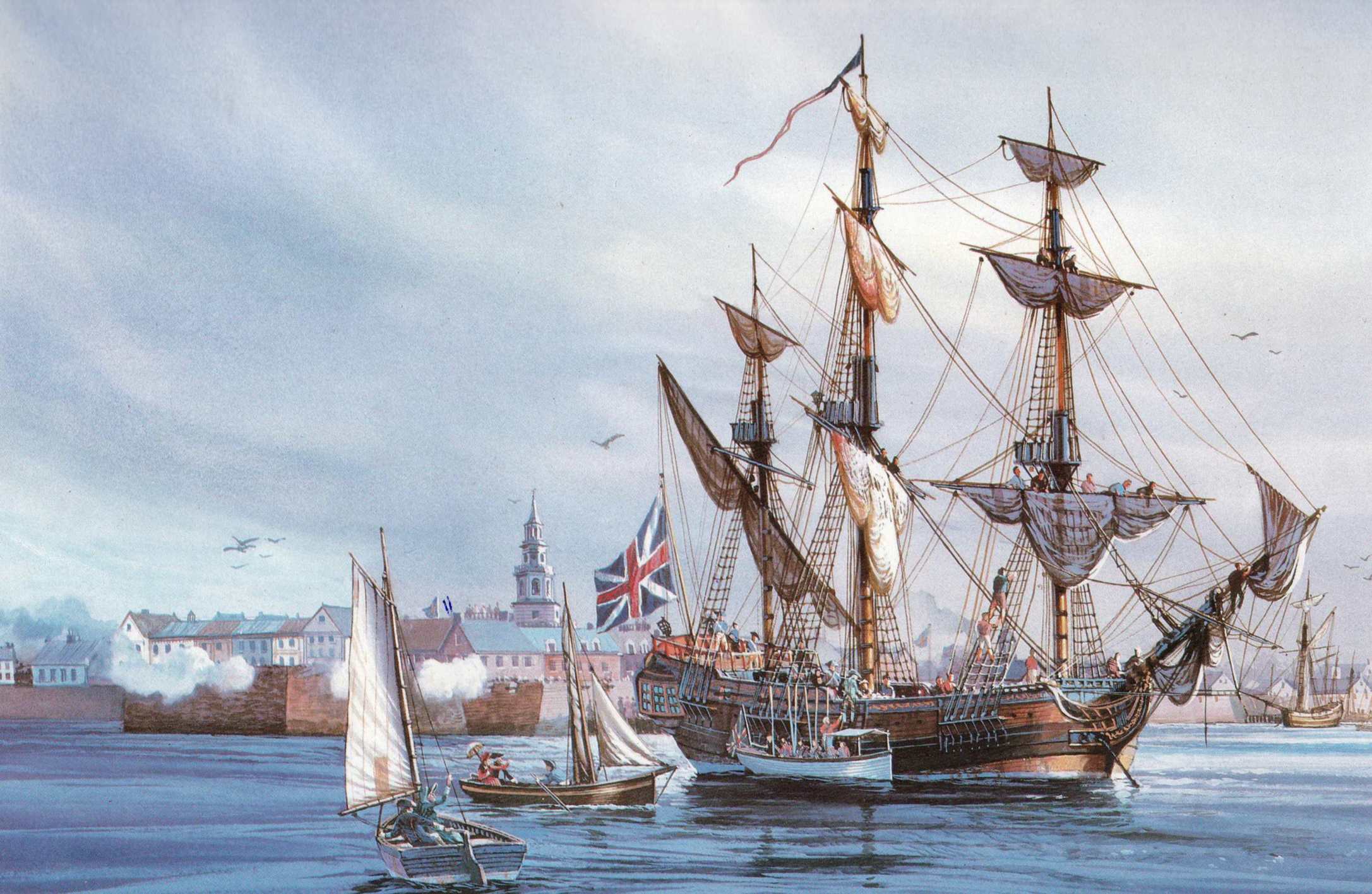 Торговый фрегат. Фрегат Лютин. Баркентина корабль 18 века. Флот Англии картины маринистов.